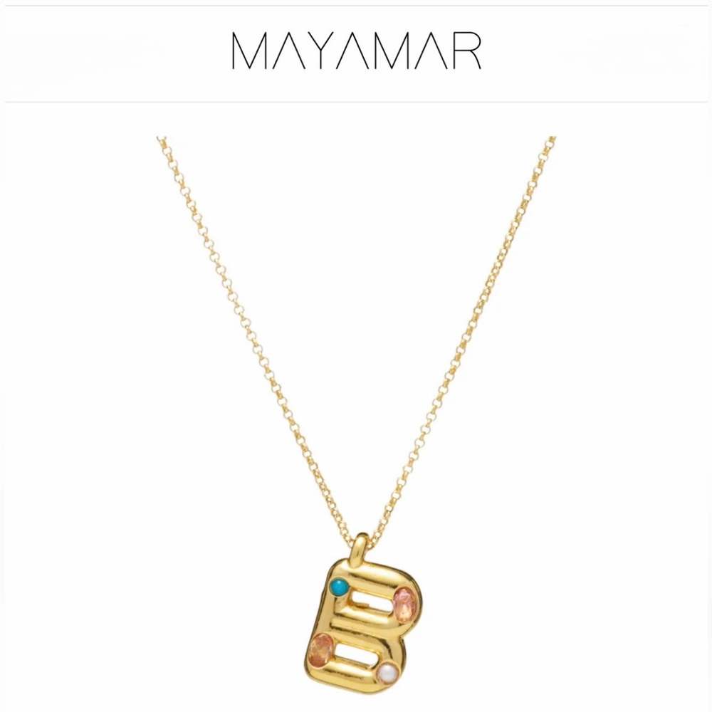MAYAMAR Gold Letter B K I Q Pendant Necklace with Multicolor Gem Accents